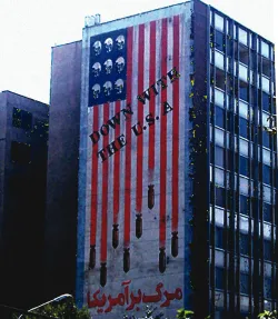 A huge mural on a Tehran building reads “Down With the U.S.A.”