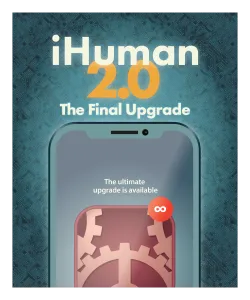 iHuman 2.0 Final Upgrade, a vector illustration of an iPhone with a red update available dot with an infinity in it