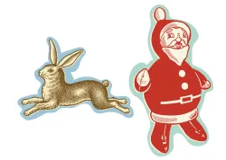a Santa and Easter bunny cartoon cut out
