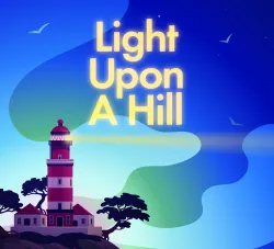 An illustrated scene of a coast with a lighthouse