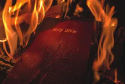 A burning Bible.