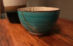 green-blue bowl with golden joinery
