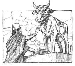 Illustration of Jeroboam and calf idol.