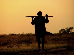 A shepherd carrying a rod.