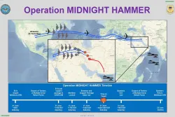 A graphic released by the Pentagon showing the timeline of “Operation Midnight Hammer,” in which U.S. aircraft bombed Iranian nuclear facilities. 