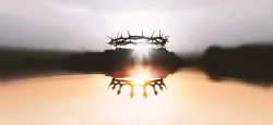 An artistic visualization of a crown of thorns and kings crown.