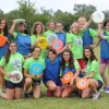 Girls dorm taking part in the frisbee activity at Camp Woodman.